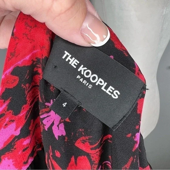 The Kooples Firework Silk Faux Wrap Dress Red Black 4 - Picture 6 of 8